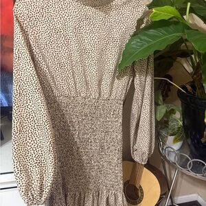 Women’s Cream and Black Smocked Midi Dress